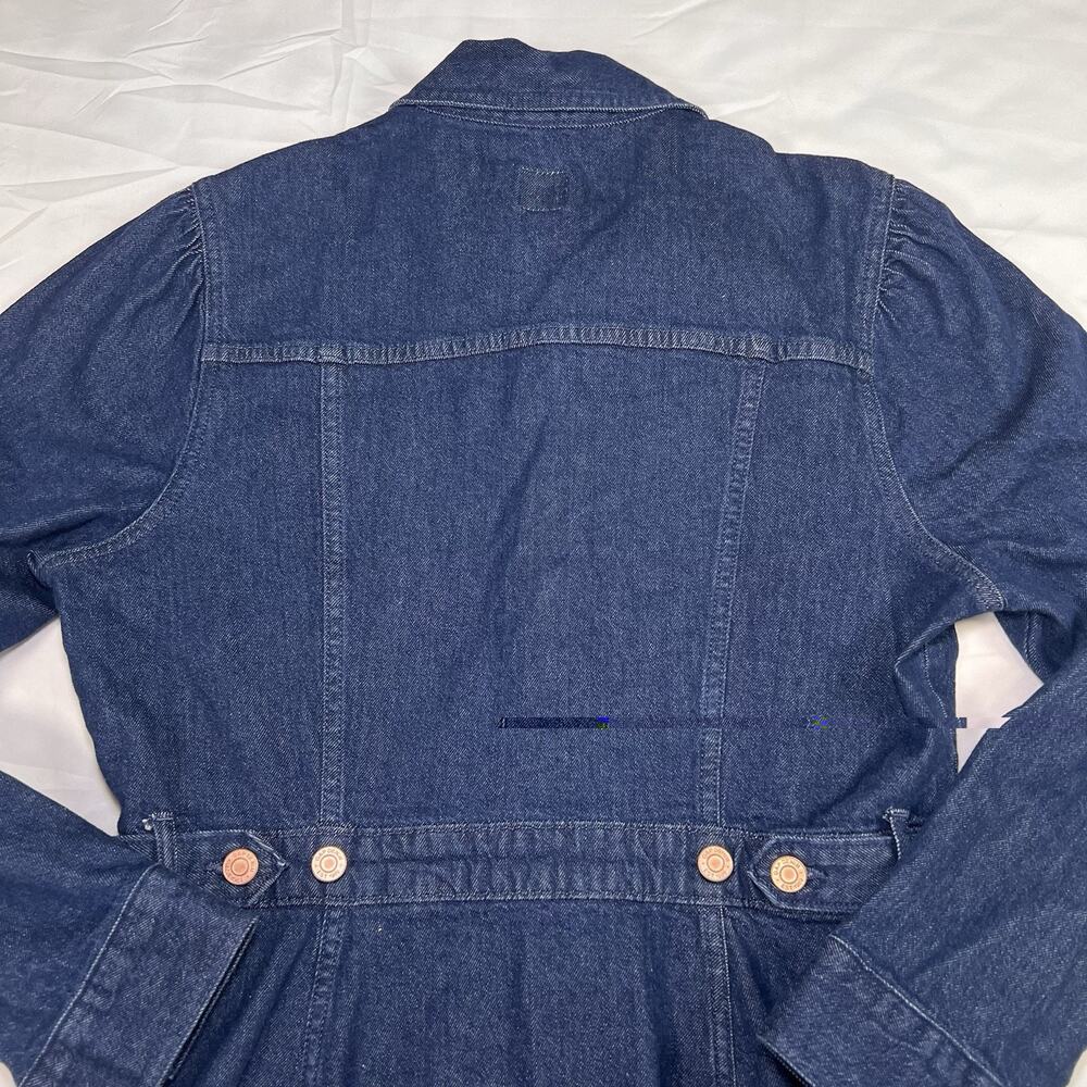 Gap Denim Dress Size M Tall Blue Dark Wash Puff Sleeves Button Pockets Western - Picture 9 of 12